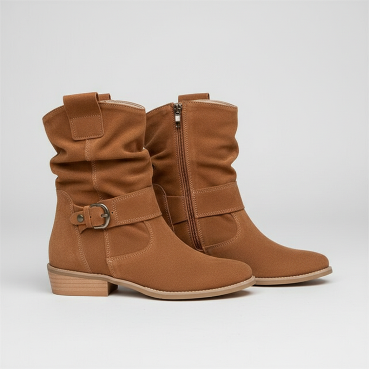 Women’s Ankle Boots with Buckle Strap and Low Block Heel