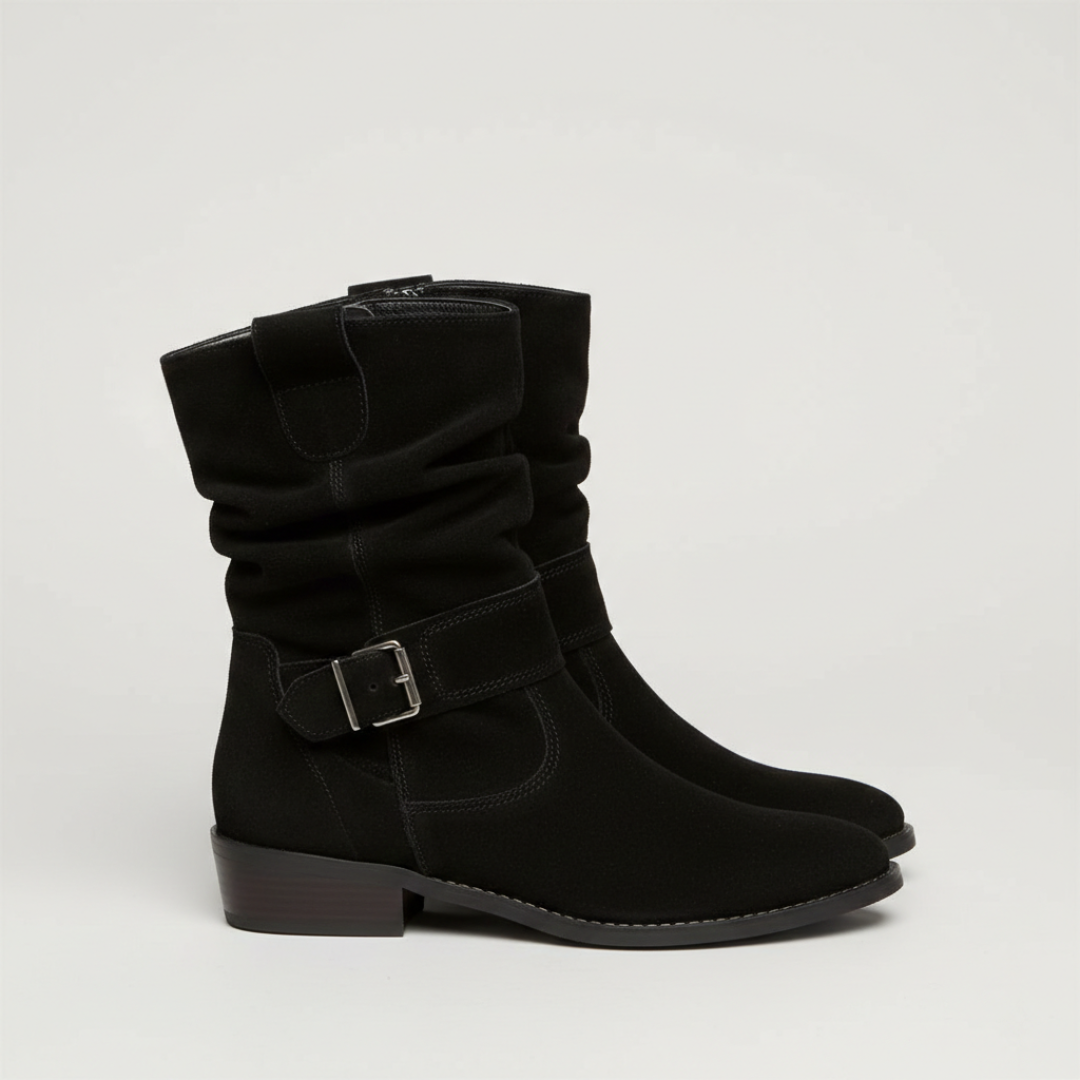 Women’s Ankle Boots with Buckle Strap and Low Block Heel