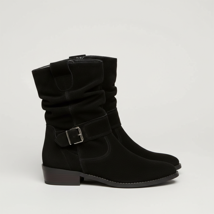Women’s Ankle Boots with Buckle Strap and Low Block Heel