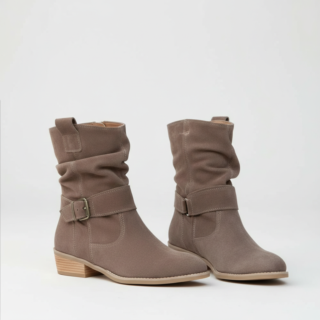 Women’s Ankle Boots with Buckle Strap and Low Block Heel