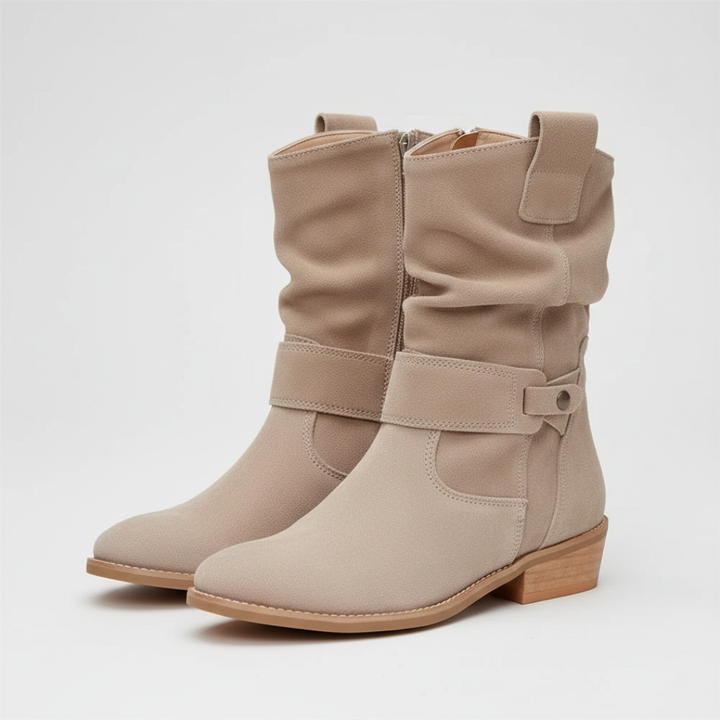 Women’s Ankle Boots with Buckle Strap and Low Block Heel