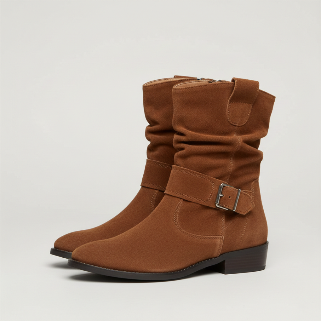 Women’s Ankle Boots with Buckle Strap and Low Block Heel